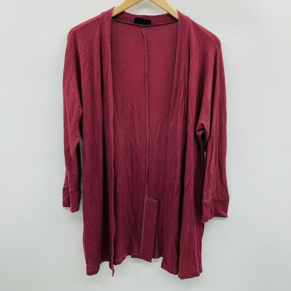 Misia Fashion Womens Size Small Open Front Waffle Knit Cardigan Buttons Red 562
